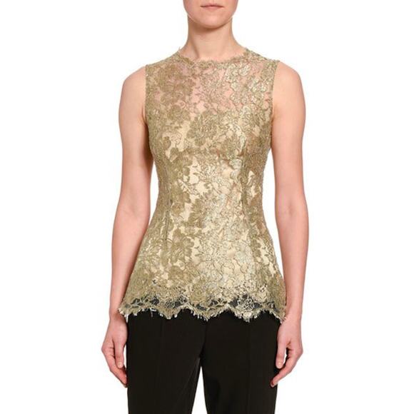 NWT Dolce & Gabbana Gold Metallic Chantilly Lace Sleeveless Top Blouse IT 44 L - Picture 1 of 11